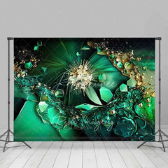 Aperturee - Aperturee Emerald Green Crystal Burst Abstract Backdrop Gold Fluid Art Photography Background Elegant Party Decor