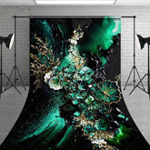 Aperturee - Aperturee Emerald Green Fluid Art and Gold Floral Backdrop Luxury Abstract Geode Texture Photography Background