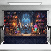 Aperturee - Aperturee Enchanted Alchemist Workshop Photography Backdrop Gothic Window Celestial Armillary Sphere Magical Potions and Scrolls