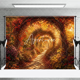 Aperturee - Aperturee Enchanted Autumn Archway Path Photography Backdrop Vibrant Red and Orange Fall Colors for Photoshoot