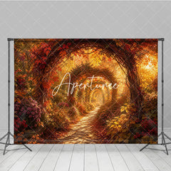 Aperturee - Aperturee Enchanted Autumn Archway Path Photography Backdrop Vibrant Red and Orange Fall Colors for Photoshoot