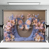 Aperturee - Aperturee Enchanted Butterfly Photography Backdrop Pink and Blue Floral Arch Magical Maternity or Wedding Photo Booth