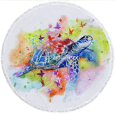 Aperturee - Aperturee Enchanted Butterfly Turtle Colored Round Beach Towel