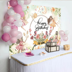 Aperturee - Aperturee Enchanted Fairy Garden Happy Birthday Backdrop with Whimsical Fairies Mushrooms and Pastel Flowers for Girls Party
