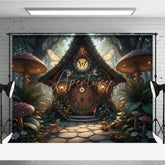 Aperturee - Aperturee Enchanted Fairy House Photography Backdrop with Magical Forest Glowing Mushrooms and Whimsical Butterfly Wings