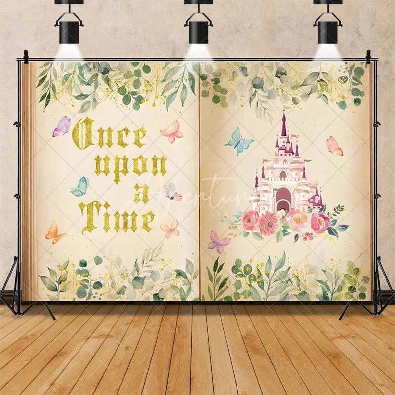 Aperturee - Aperturee Enchanted Fairy Tale Once Upon a Time Backdrop Castle Princess Birthday Party Decor Whimsical Photo Background