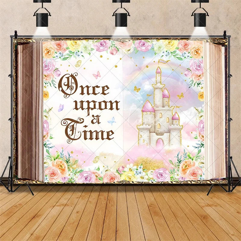 Aperturee - Aperturee Enchanted Fairy Tale Once Upon a Time Backdrop Castle Princess Birthday Party Decor Whimsical Photo Background