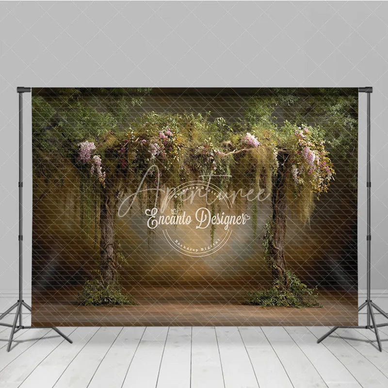 Aperturee - Aperturee Enchanted Forest Arch Backdrop Magical Woodland Trees Photo Prop Fairy Tale Garden for Wedding or Party