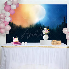 Aperturee - Aperturee Enchanted Forest at Night Photography Backdrop Magical Full Moon and Pine Trees Mysterious Moody Scenery Prop