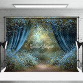 Aperturee - Aperturee Enchanted Forest Backdrop Magical Blue Curtains Background Fairy Tale Garden with Blue Flowers Photo Prop