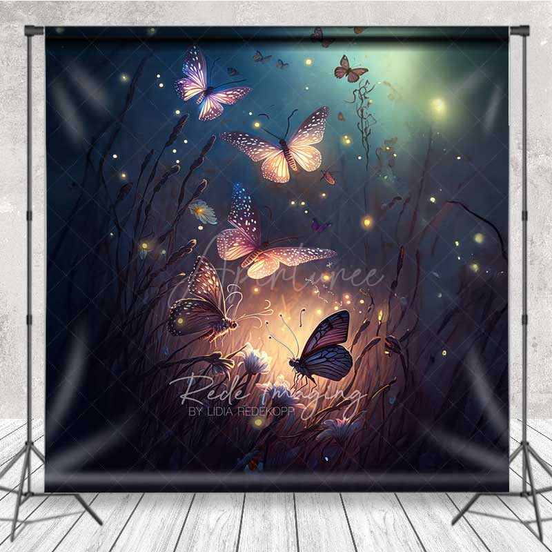 Aperturee Aperturee Enchanted Forest Butterflies Photography Backdrop Magical Glowing Insects at Night Moody and Ethereal Photo Prop