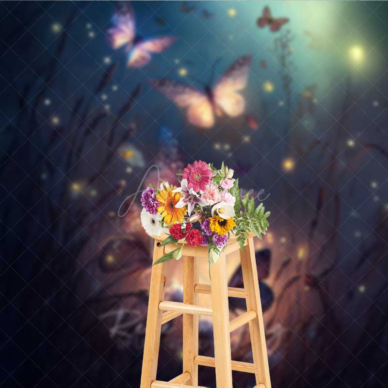 Aperturee Aperturee Enchanted Forest Butterflies Photography Backdrop Magical Glowing Insects at Night Moody and Ethereal Photo Prop
