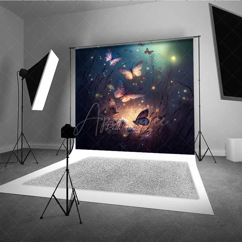 Aperturee Aperturee Enchanted Forest Butterflies Photography Backdrop Magical Glowing Insects at Night Moody and Ethereal Photo Prop