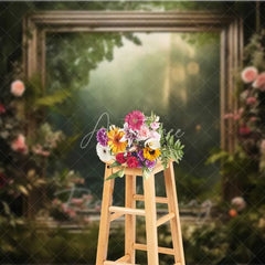 Aperturee - Aperturee Enchanted Forest Frame Photography Backdrop Green Nature Floral Mirror Photo Background Fairy Tale Jungle Photo Booth