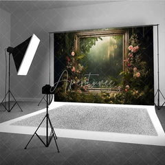 Aperturee - Aperturee Enchanted Forest Frame Photography Backdrop Green Nature Floral Mirror Photo Background Fairy Tale Jungle Photo Booth