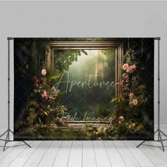 Aperturee - Aperturee Enchanted Forest Frame Photography Backdrop Green Nature Floral Mirror Photo Background Fairy Tale Jungle Photo Booth