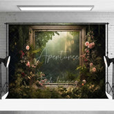 Aperturee - Aperturee Enchanted Forest Frame Photography Backdrop Green Nature Floral Mirror Photo Background Fairy Tale Jungle Photo Booth