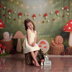 Aperturee - Aperturee Enchanted Forest Mushroom and Snail Sweep Backdrop Woodland Birthday Party Decor