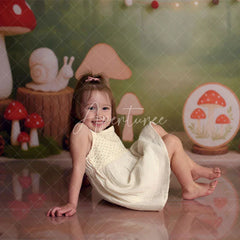 Aperturee - Aperturee Enchanted Forest Mushroom and Snail Sweep Backdrop Woodland Birthday Party Decor