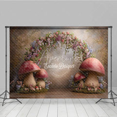 Aperturee - Aperturee Enchanted Forest Photography Backdrop Fairytale Mushroom Arch with Flowers Fine Art Painterly Background