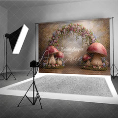 Aperturee - Aperturee Enchanted Forest Photography Backdrop Fairytale Mushroom Arch with Flowers Fine Art Painterly Background