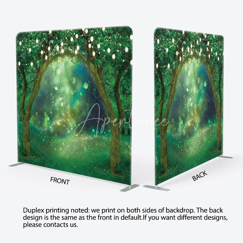 Aperturee - Aperturee Enchanted Forest Tension Fabric Backdrop String Lights Greenery Decor Magical Spring Garden Theme Background