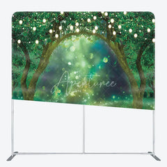 Aperturee - Aperturee Enchanted Forest Tension Fabric Backdrop String Lights Greenery Decor Magical Spring Garden Theme Background