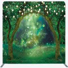 Aperturee - Aperturee Enchanted Forest Tension Fabric Backdrop String Lights Greenery Decor Magical Spring Garden Theme Background