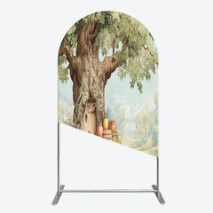 Aperturee - Aperturee Enchanted Forest Tree House Door Round Top Arch Backdrop Whimsical Woodland Fairy Tale Birthday Party Decor