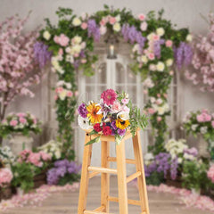 Aperturee Aperturee Enchanted Garden Doorway Photography Backdrop Spring Floral Arch with Pink Roses Wedding or Bridal Shower Photo Prop