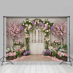 Aperturee Aperturee Enchanted Garden Doorway Photography Backdrop Spring Floral Arch with Pink Roses Wedding or Bridal Shower Photo Prop