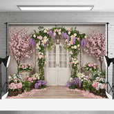 Aperturee Aperturee Enchanted Garden Doorway Photography Backdrop Spring Floral Arch with Pink Roses Wedding or Bridal Shower Photo Prop