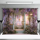 Aperturee - Aperturee Enchanted Garden Gazebo Photography Backdrop with Wisteria and Pink Flowers Dreamy Pastel Sky