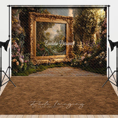 Aperturee - Aperturee Enchanted Garden with Ornate Gold Frame Combo Set Backdrop for Maternity and Fine Art Secret Garden Photo Shoots