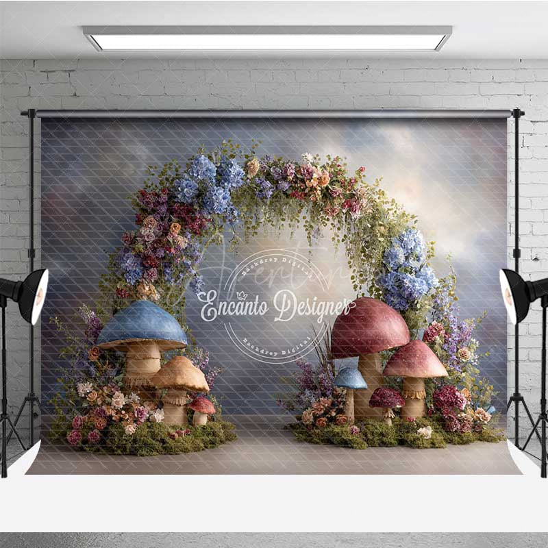 Aperturee - Aperturee Enchanted Mushroom Wedding Arch Backdrop Fairytale Forest with Flowers Whimsical Garden Ceremony Photo Prop