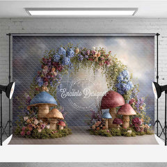 Aperturee - Aperturee Enchanted Mushroom Wedding Arch Backdrop Fairytale Forest with Flowers Whimsical Garden Ceremony Photo Prop