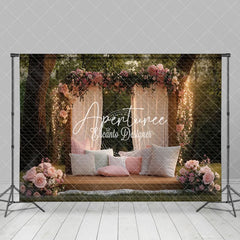 Aperturee - Aperturee Enchanted Pink Curtain Forest Spring Photography Backdrope