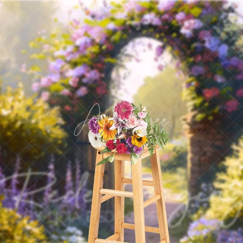 Aperturee - Aperturee Enchanted Spring Garden Arch Backdrop Blooming Floral Gate Path Romantic Wedding Bridal Shower Photography