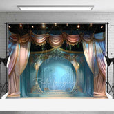 Aperturee Aperturee Enchanted Theater Stage Photography Backdrop Fairytale Scenery with Blue and Gold Curtains Magical Show Photo Prop