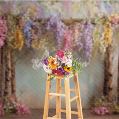 Aperturee - Aperturee Enchanted Wisteria Photography Backdrop Colorful Hanging Flowers Magical Forest Fine Art Portrait Background