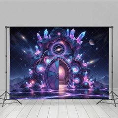 Aperturee - Aperturee Enchanting Cosmic Portal Photography Backdrop with Glowing Purple Crystals Starry Galaxy Scene