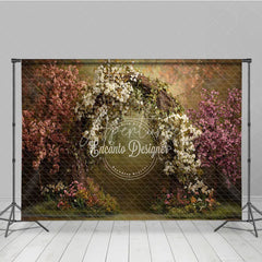 Aperturee - Aperturee Enchanting Floral Archway Photography Backdrop Pink and White Flowers Garden Theme for Spring Wedding