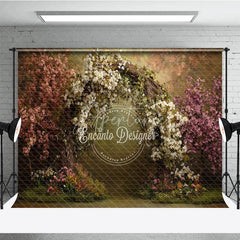 Aperturee - Aperturee Enchanting Floral Archway Photography Backdrop Pink and White Flowers Garden Theme for Spring Wedding