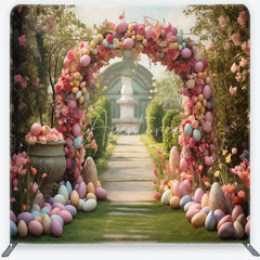 Aperturee - Aperturee Enchanting Garden Archway Square Double-Sided Backdrop Pastel Easter Eggs and Spring Floral Party Decor