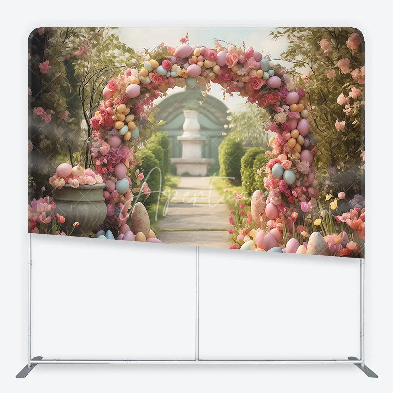 Aperturee - Aperturee Enchanting Garden Archway Square Double-Sided Backdrop Pastel Easter Eggs and Spring Floral Party Decor