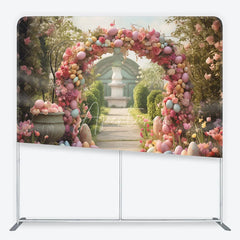 Aperturee - Aperturee Enchanting Garden Archway Square Double-Sided Backdrop Pastel Easter Eggs and Spring Floral Party Decor