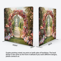 Aperturee - Aperturee Enchanting Garden Archway Square Double-Sided Backdrop Pastel Easter Eggs and Spring Floral Party Decor