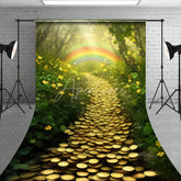Aperturee - Aperturee Enchanting Green Forest Gold Coin Path Sweep Backdrop Lucky Rainbow St. Patrick’s Day Theme for Photography