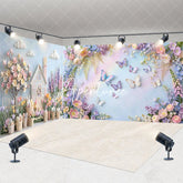 Aperturee - Aperturee Enchanting Pastel Spring Garden House and Butterfly Room Set Backdrop Fantasy Floral Party Decor