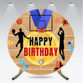Aperturee - Aperturee Energetic Basketball Court Happy Birthday Round Backdrop featuring Player Silhouettes and Sports Theme Party Decor